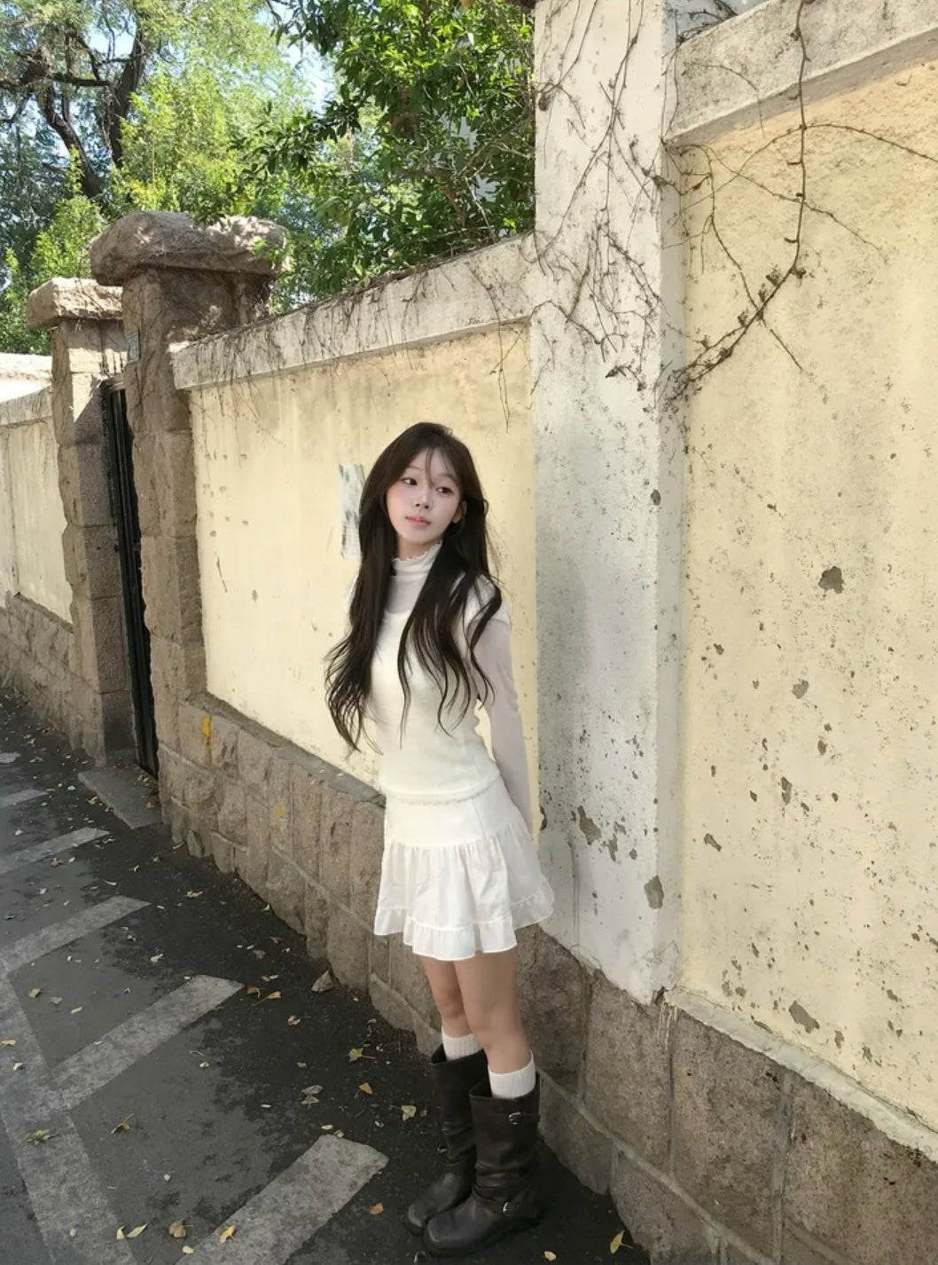木耳邊高領兩件Set 三色入