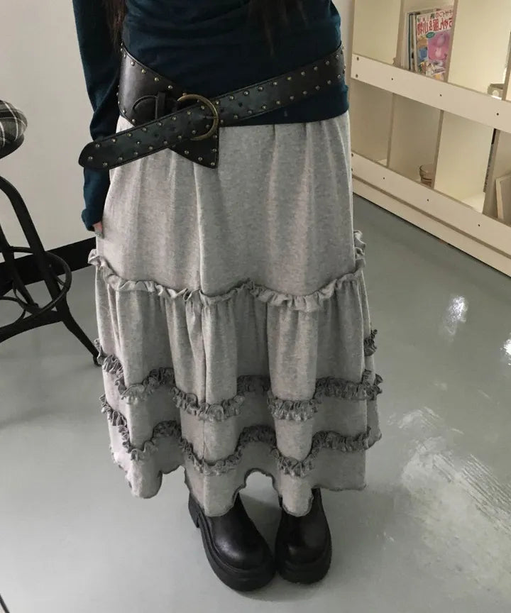 碎花木耳層層長裙 四色入
