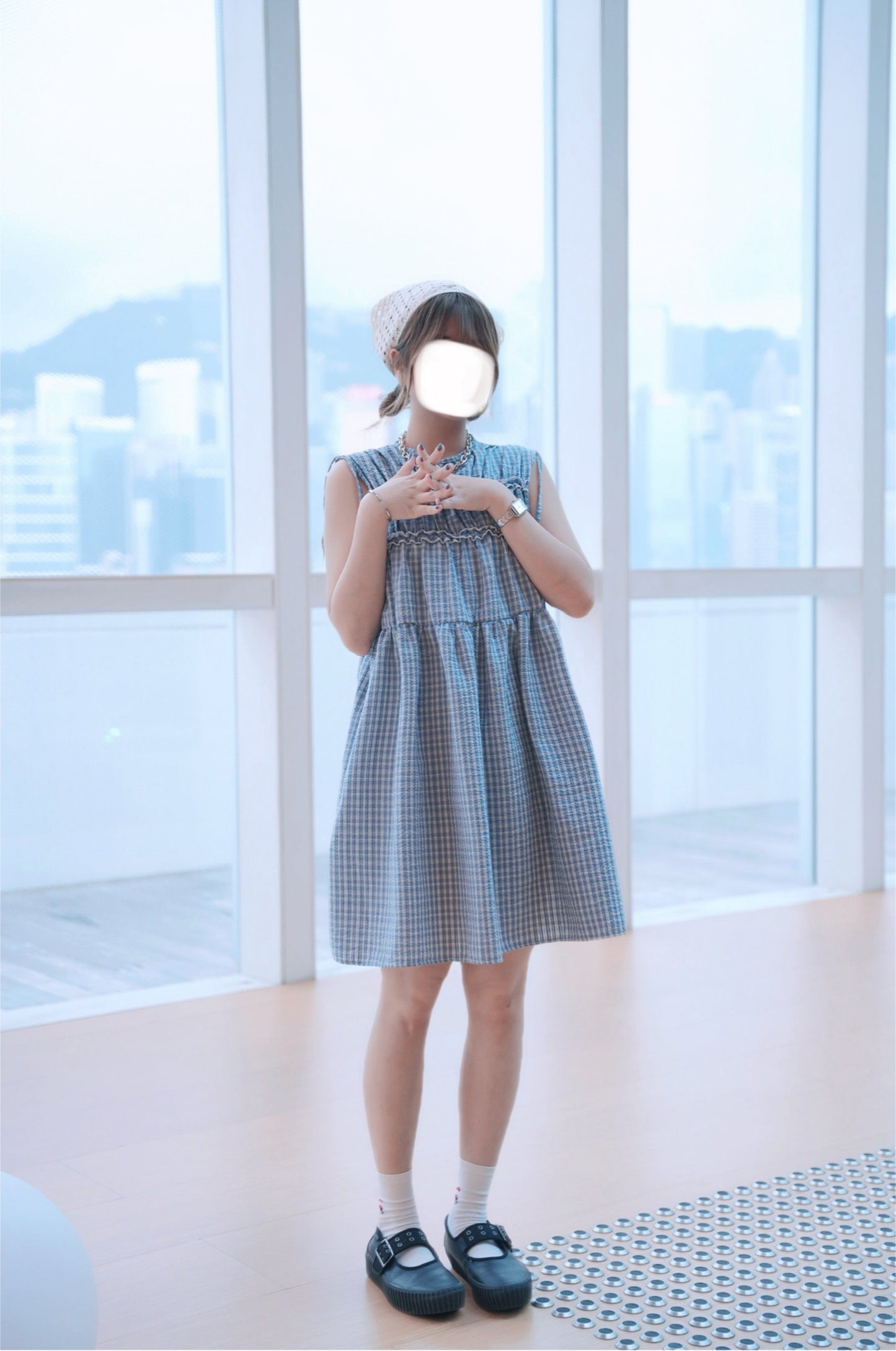 格紋ruffle背心裙 一色入