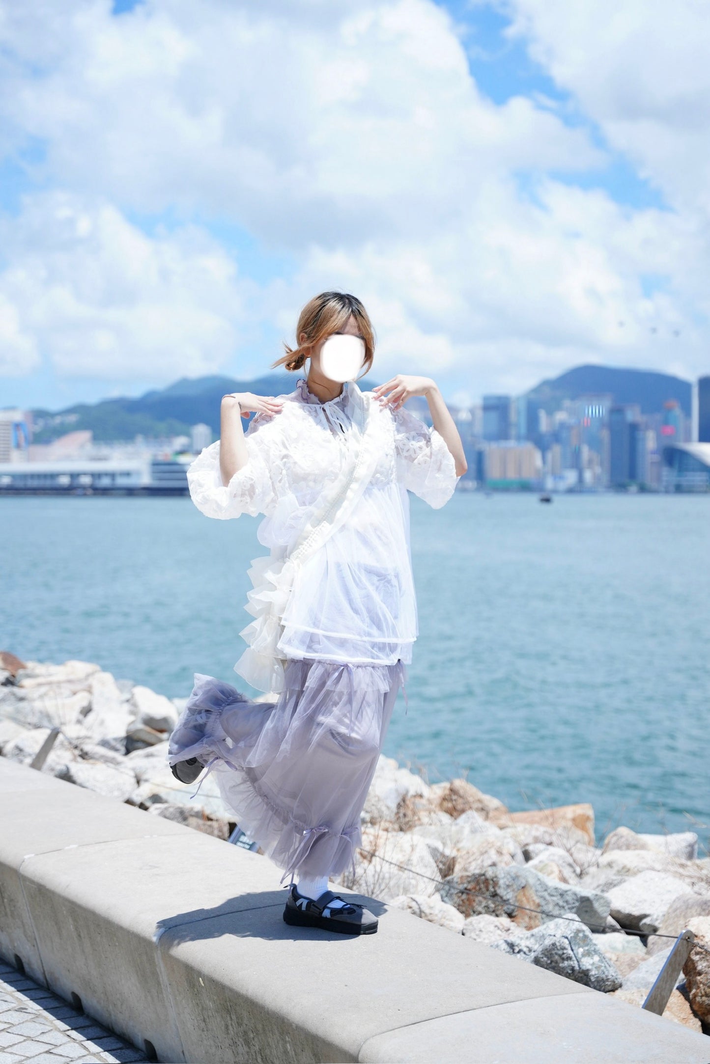 蝴蝶結紗紗花邊半裙 五色入￼