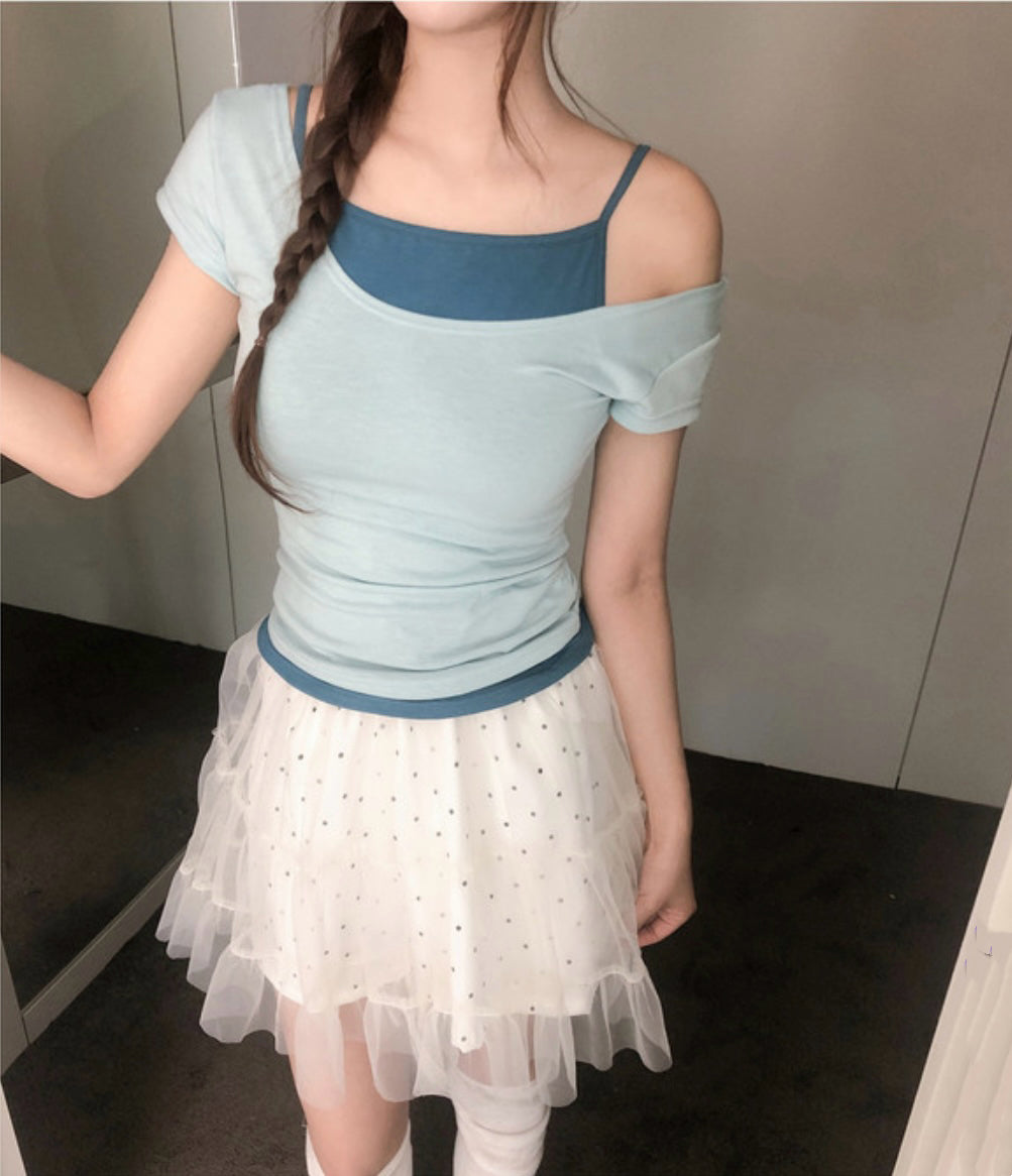 4月限定韓貨預訂95折ᢉ𐭩  U領貼身Crop Top 六色入