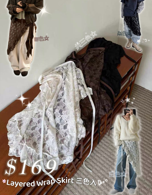 3月限定韓貨預訂95折☆ Layered Wrap Skirt 三色入