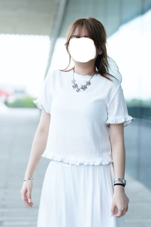 Ruffle花邊格紋Top 一色入