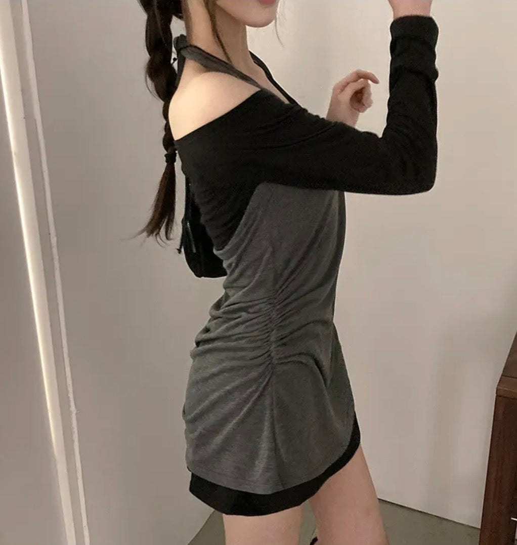 掛脖兩件連身裙 兩色入