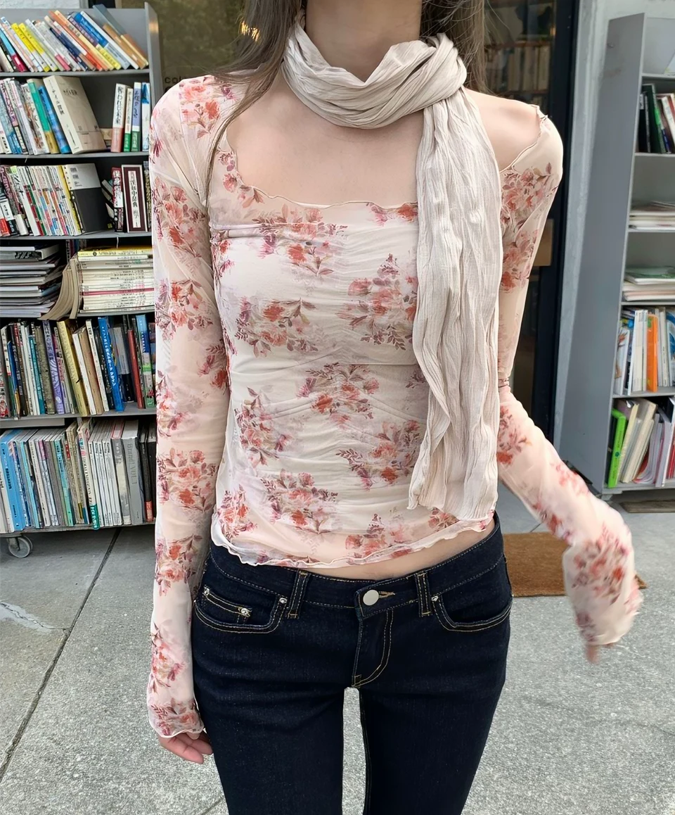 碎花方領網紗Top 兩色入