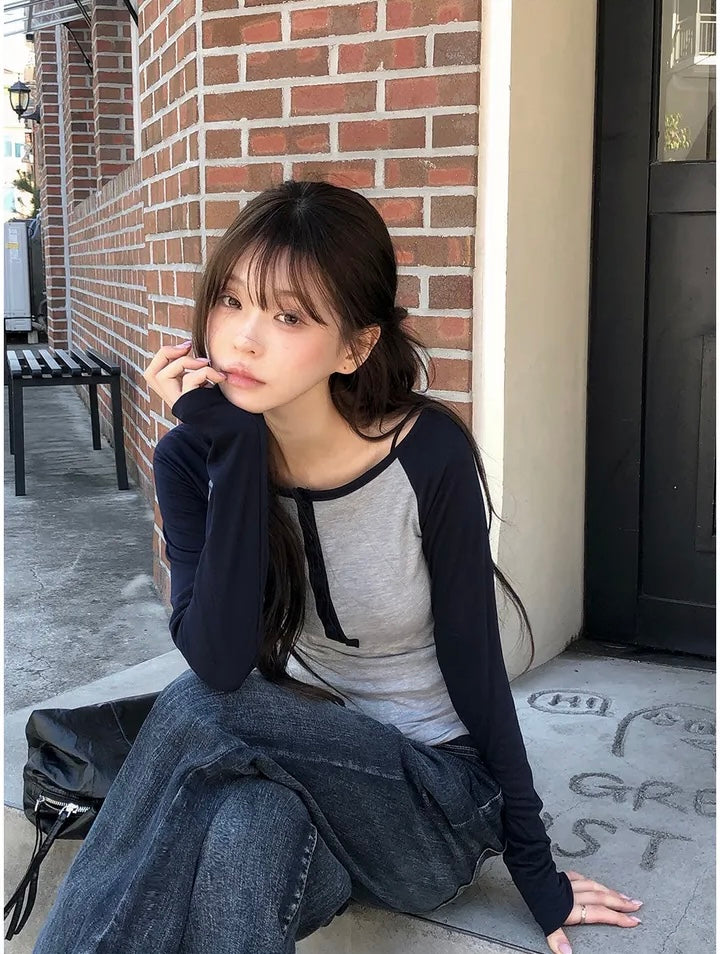 插肩半扣牛角Tee 三色入