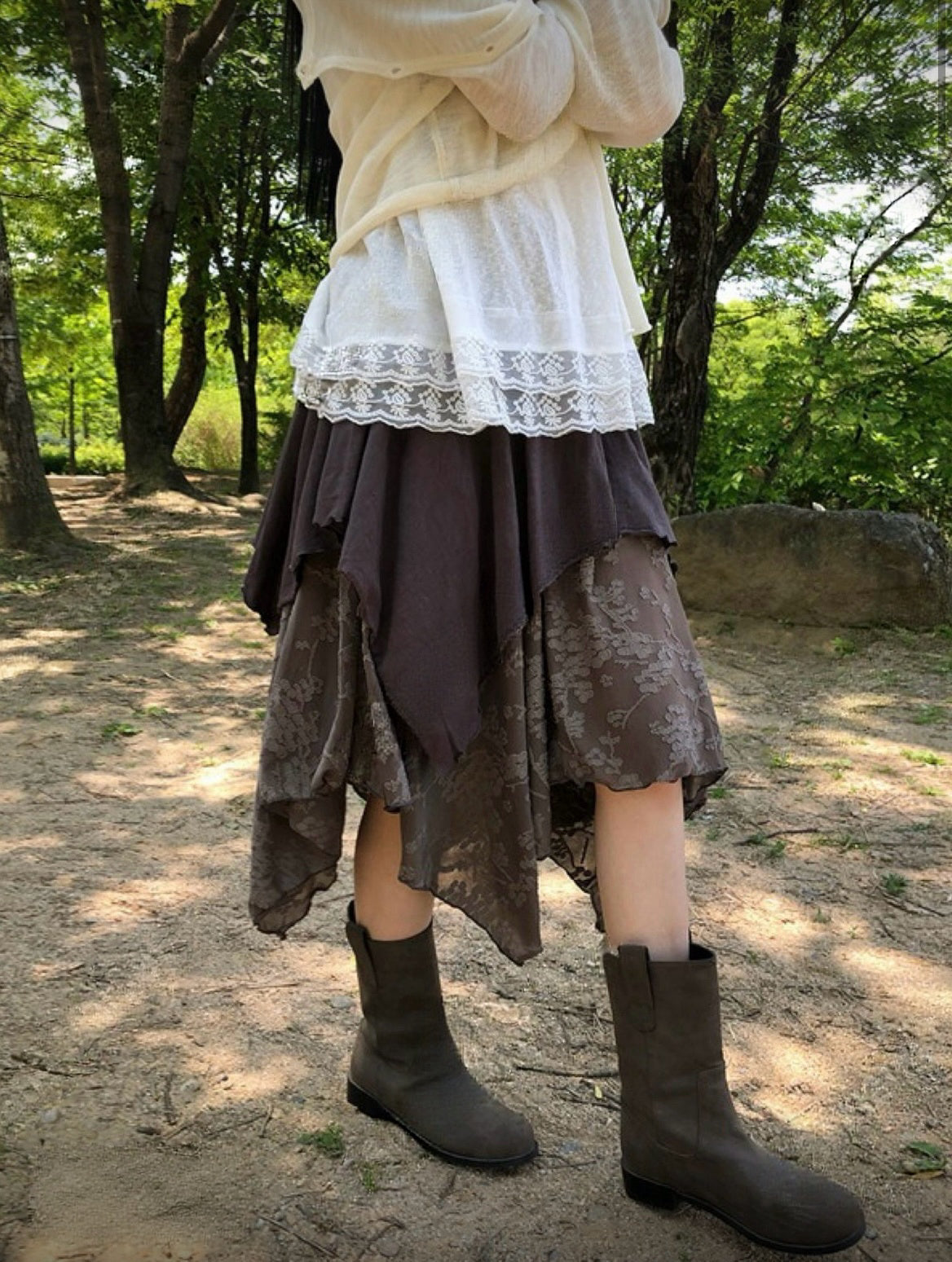 Lace不規則layer半身裙 兩色入