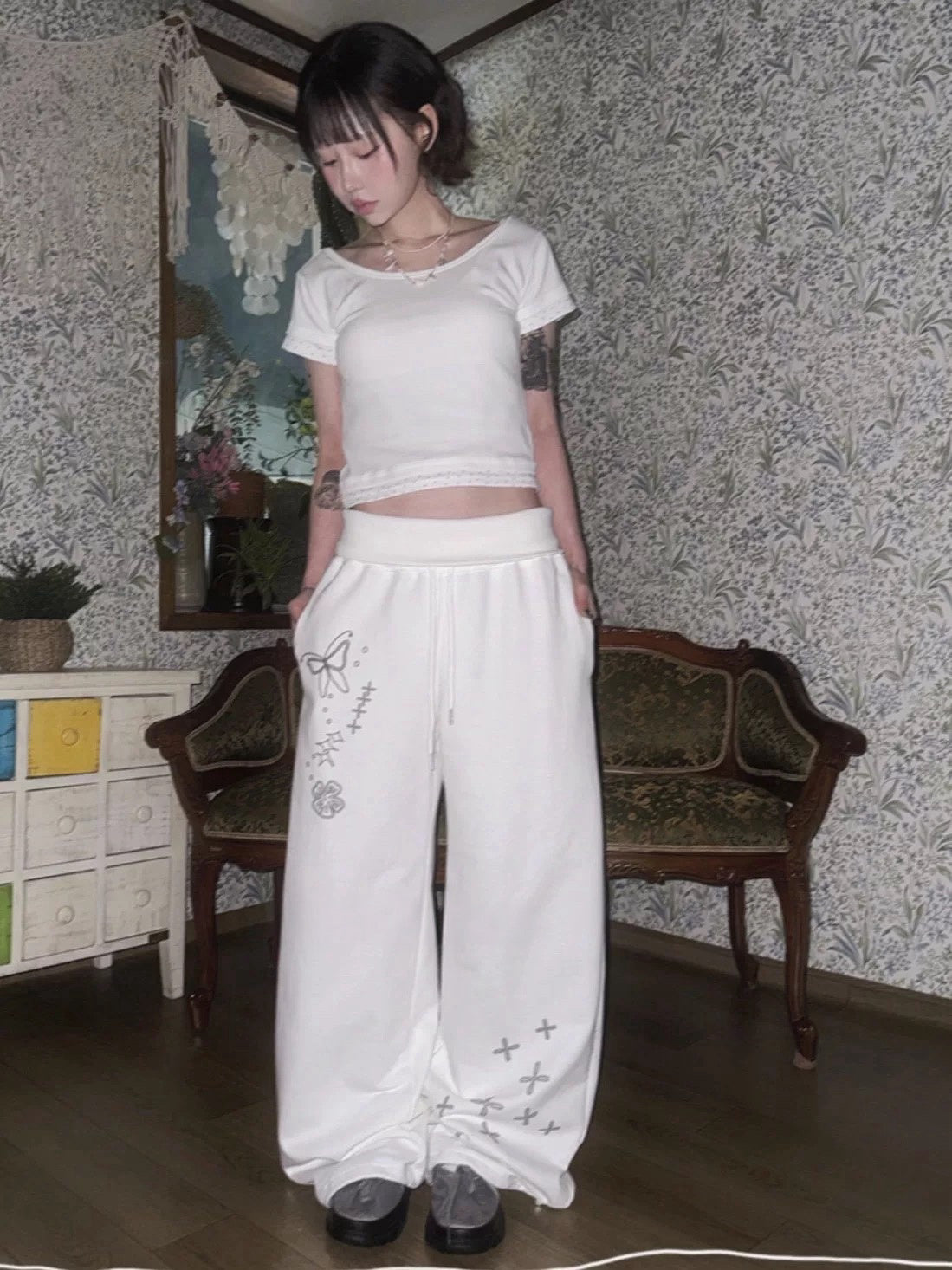 4月限定韓貨預訂95折ᢉ𐭩 Printed Wrinkled Pants 兩色入