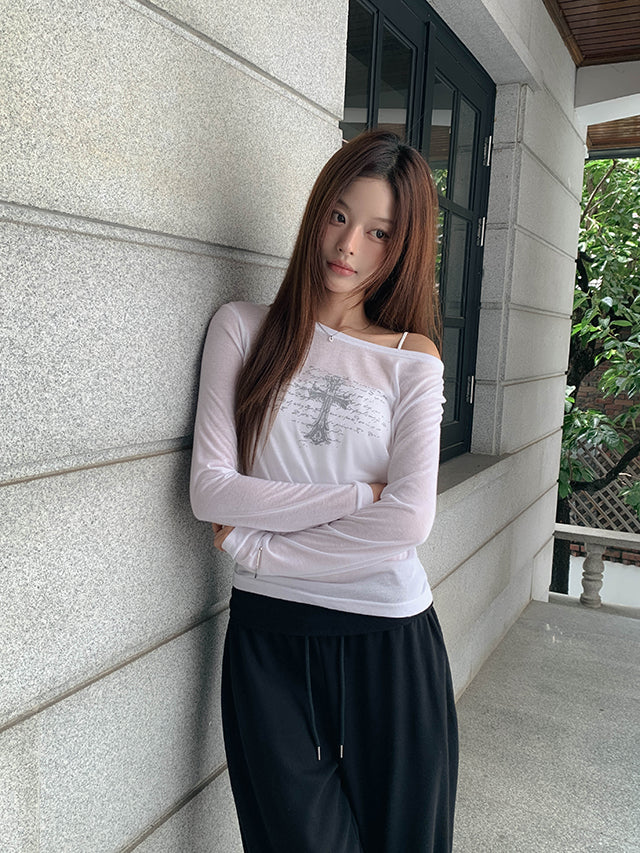 十字架微透長袖上衣 四色入