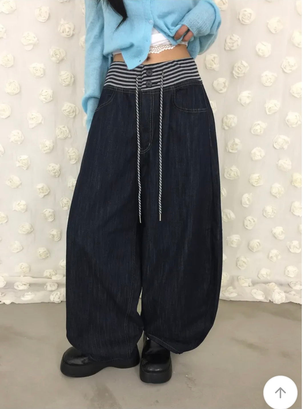 橫紋抽繩彎刀褲 三色入