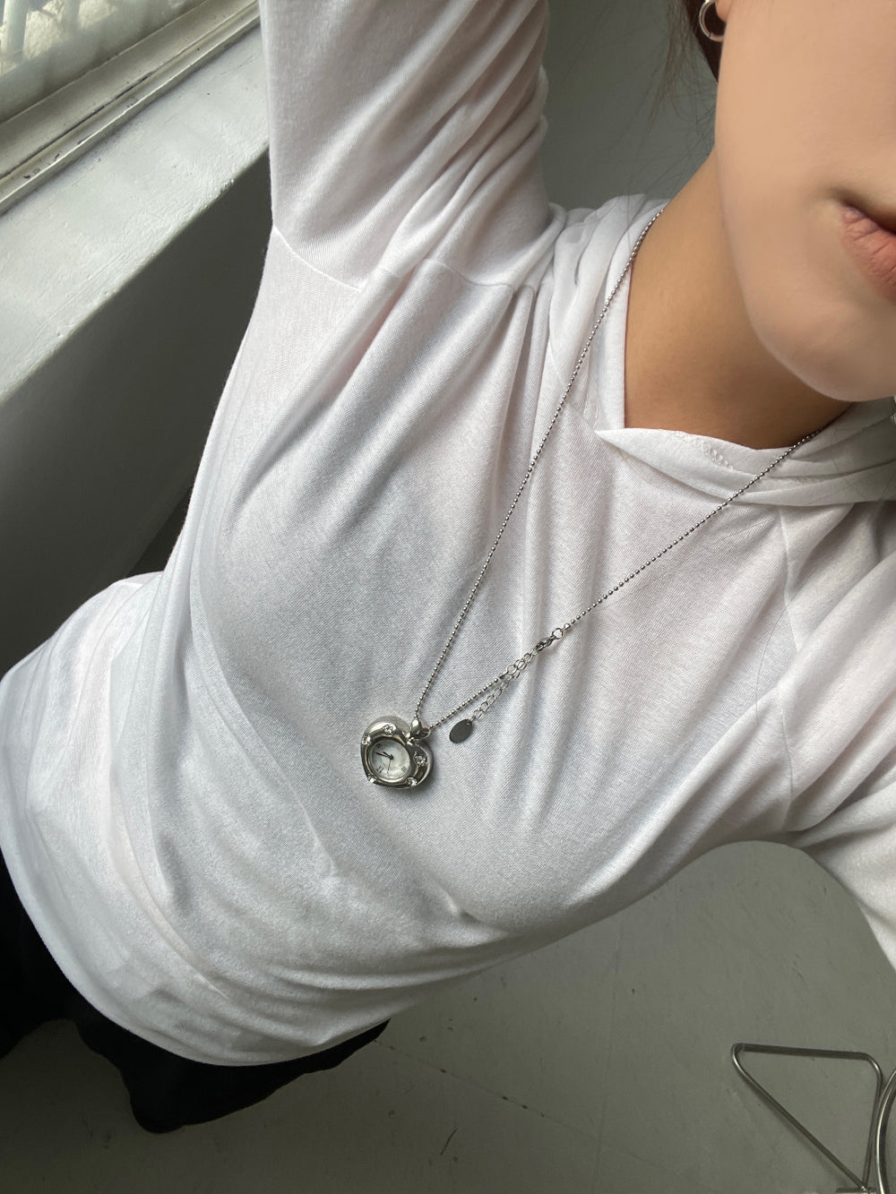 Grumpy Stuff Twinkle Heart Clock Long Necklace