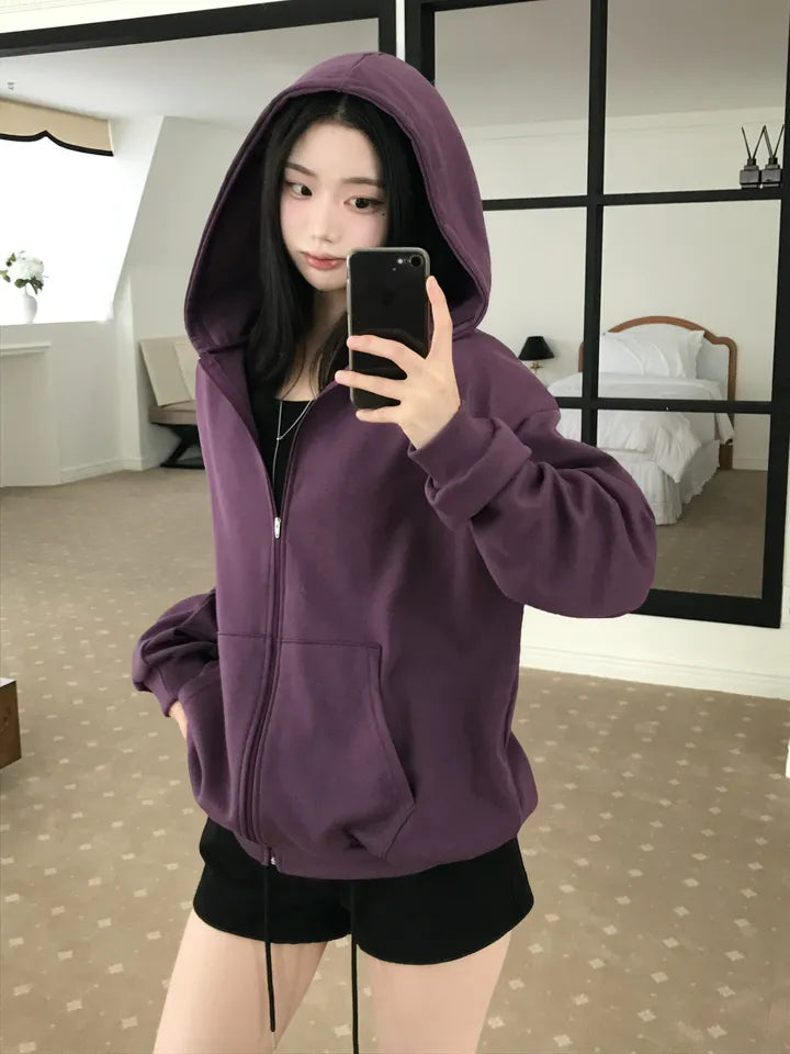 寬鬆全拉鍊連帽外套 八色入