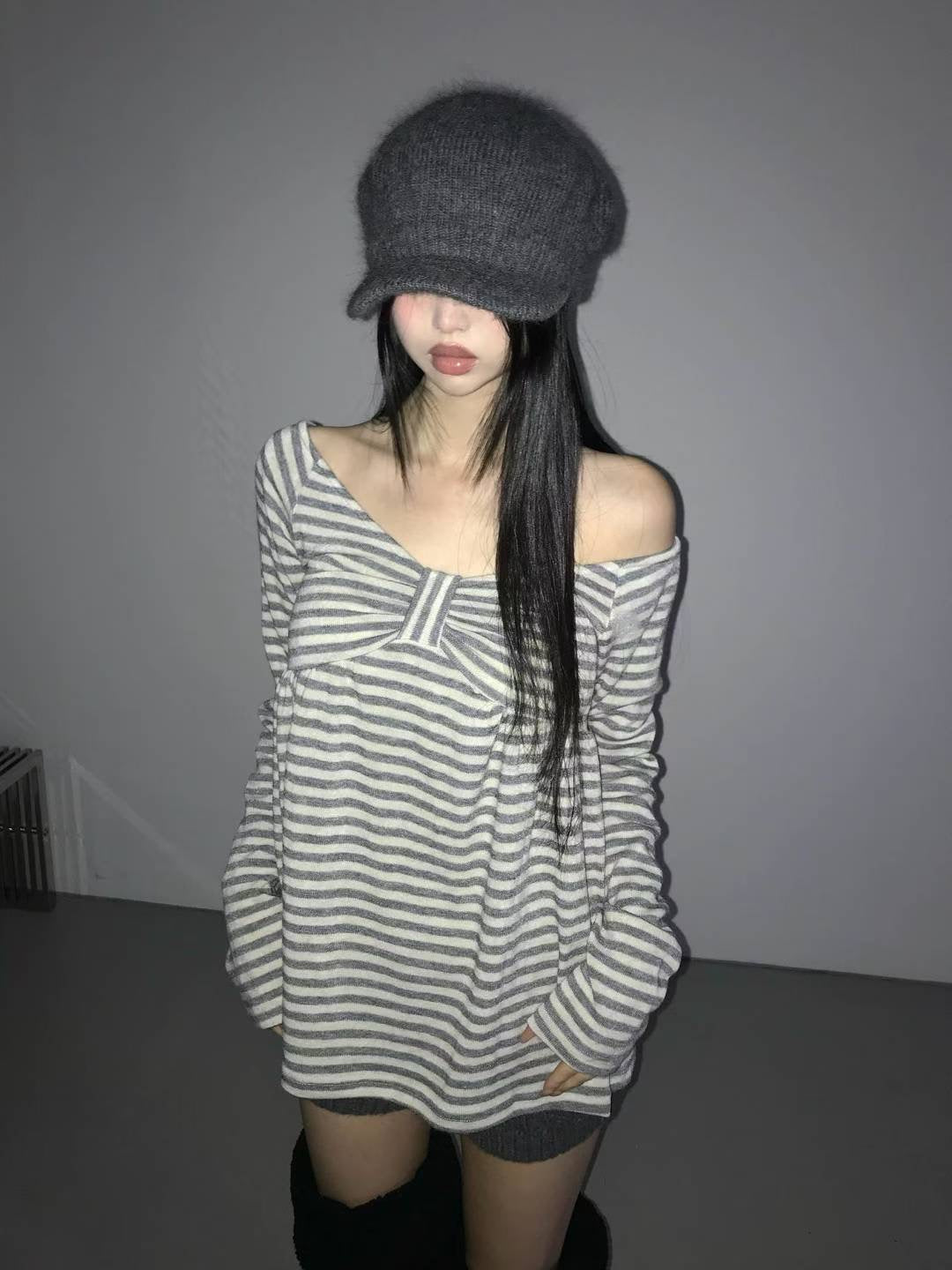 橫間條紋蝴蝶結Top 三色入