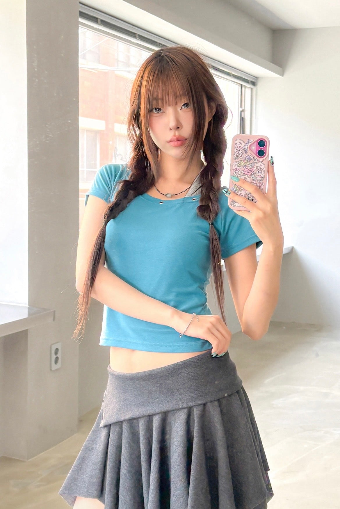 假兩件掛頸拼色Top 三色入