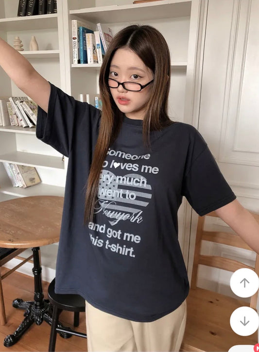 寶藍色Print Tee￼