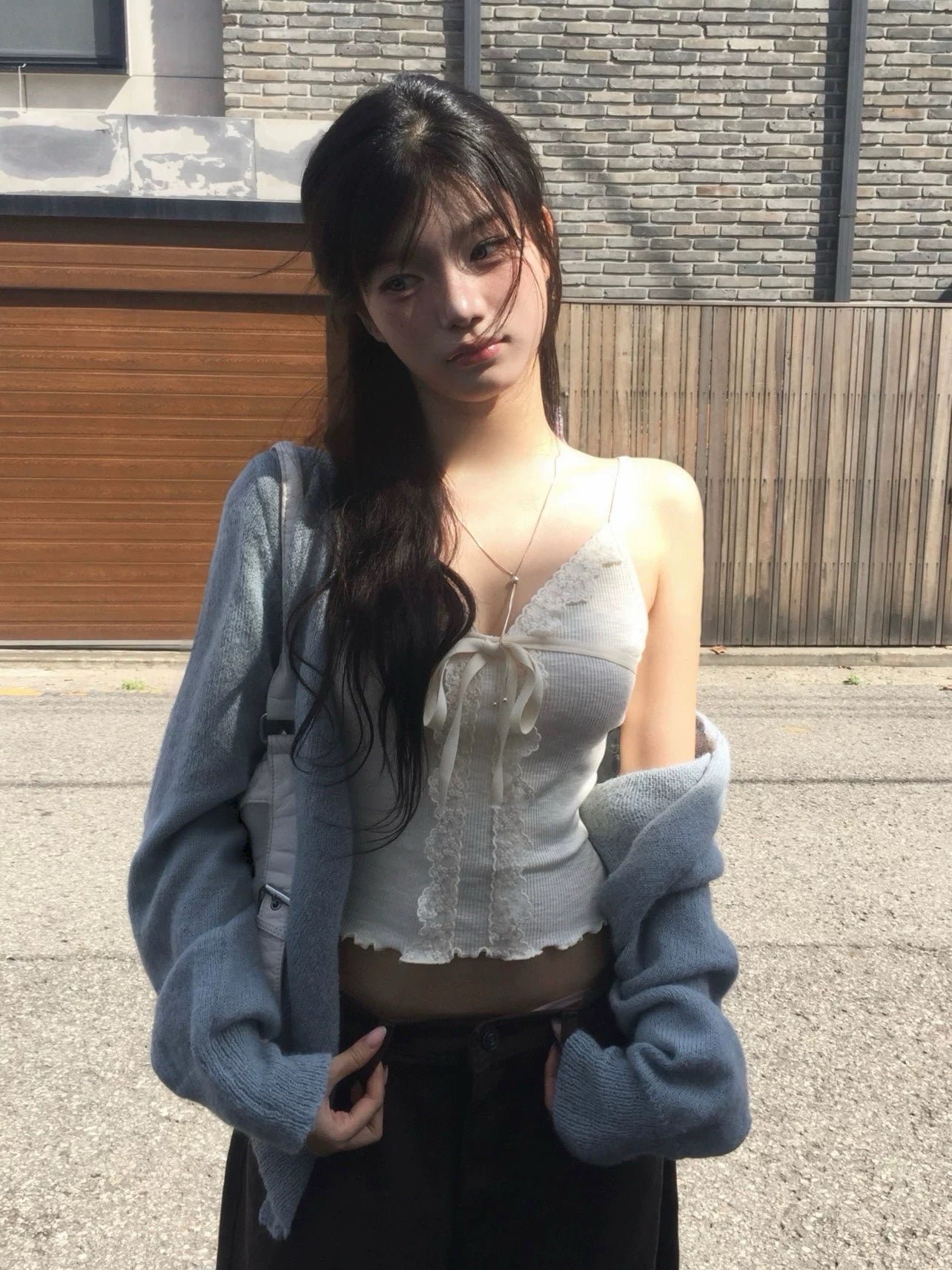 3月限定韓貨預訂95折☆ Lace蝴蝶結綁帶背心 兩色入