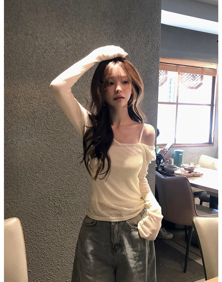 U領透透長袖Top 十三色入