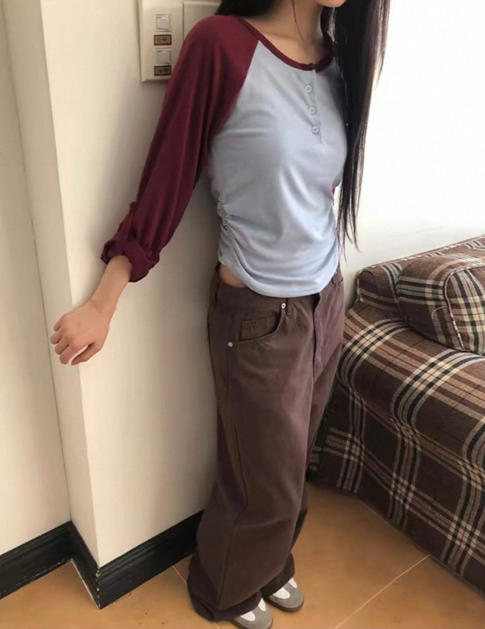 插肩鈕扣牛角Tee 四色入