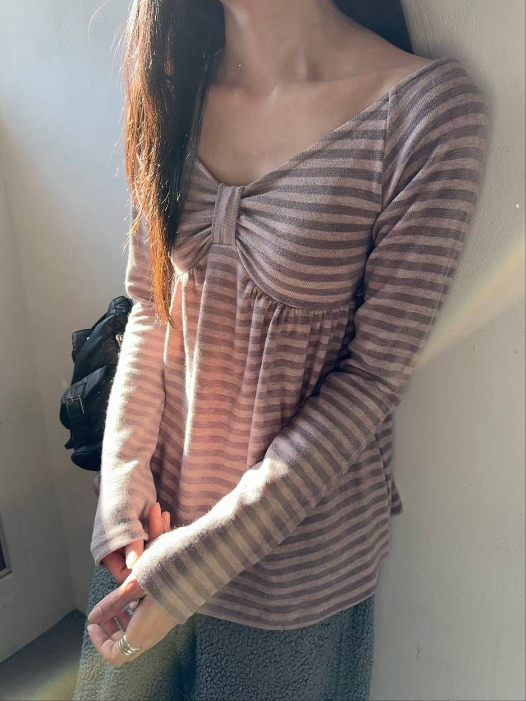 橫間條紋蝴蝶結Top 三色入