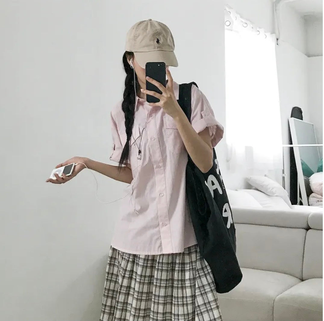 口袋鈕扣短袖襯衫 五色入