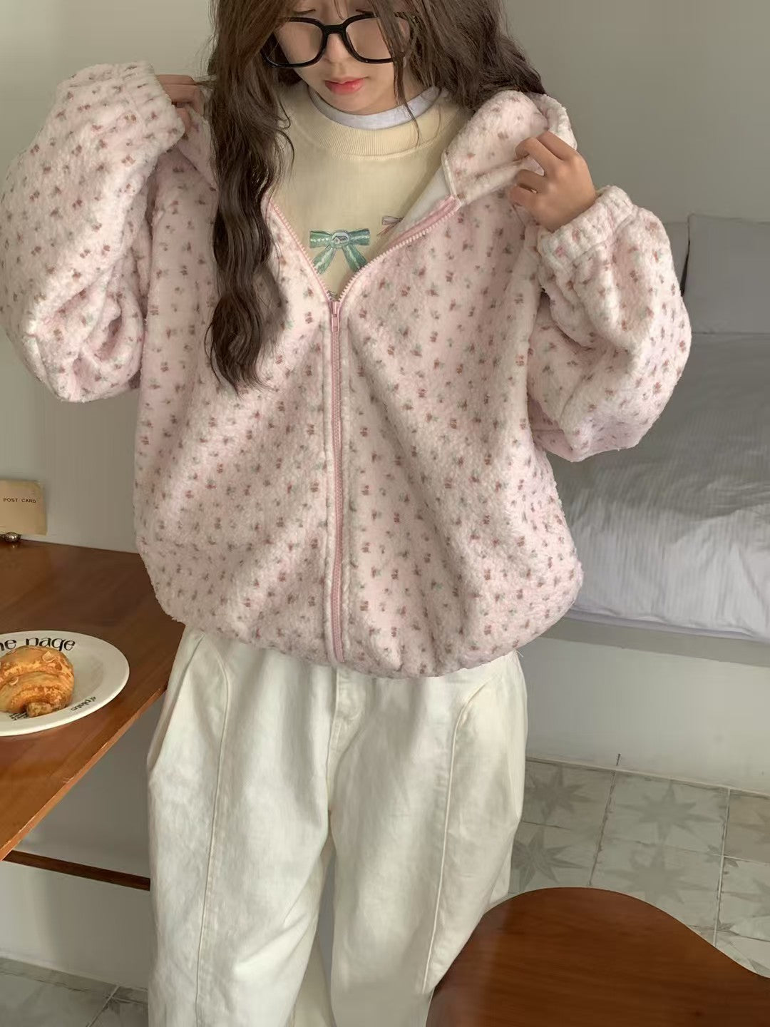 碎花毛毛外套