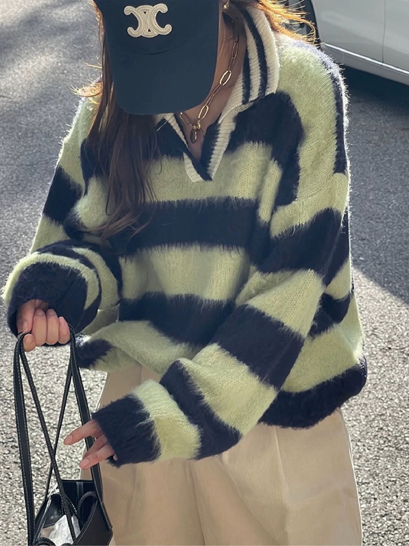 Striped Collar Brushed Knit Sweater