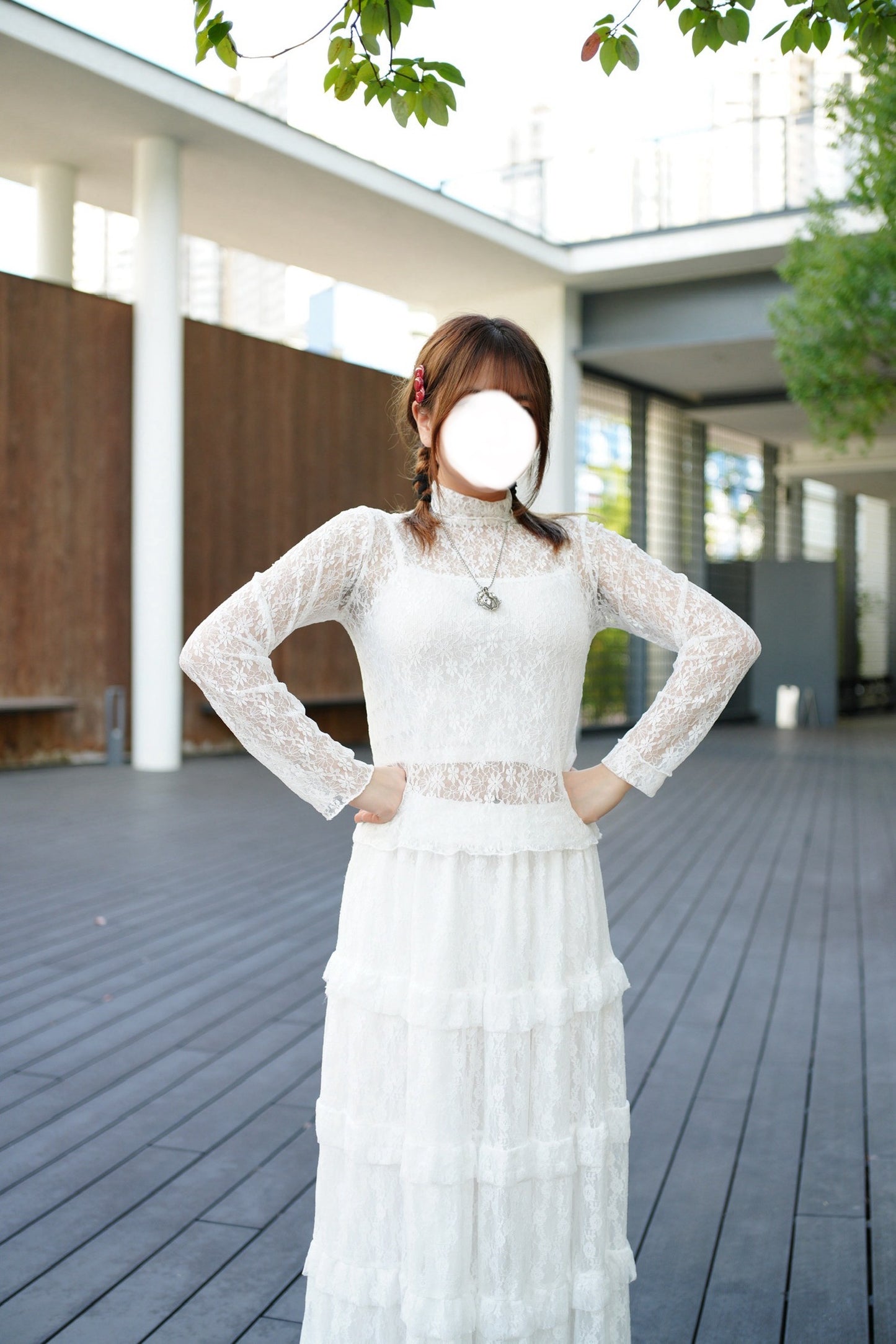 透膚花花ruffle長袖top 兩色入