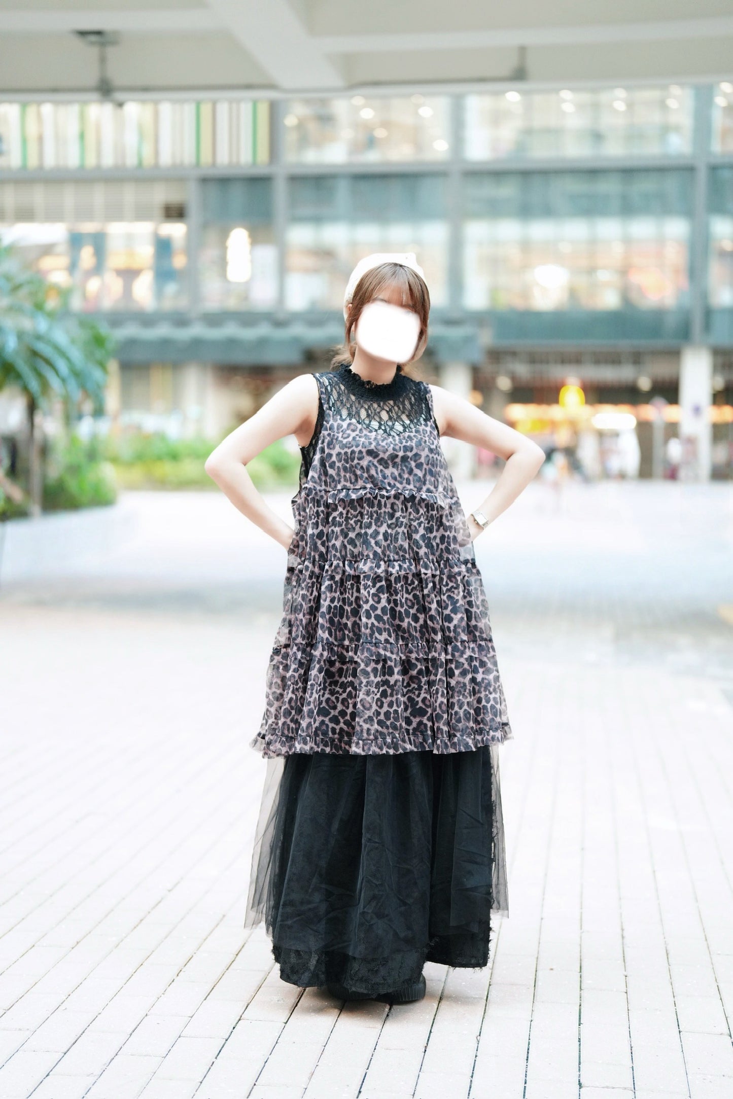 豹紋ruffle吊帶外搭 二色入