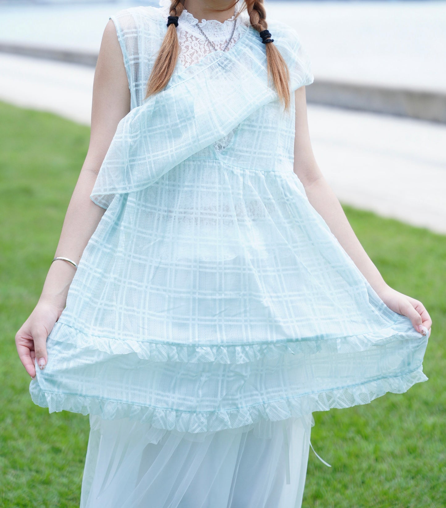 方塊領片+背心 SET 一色入