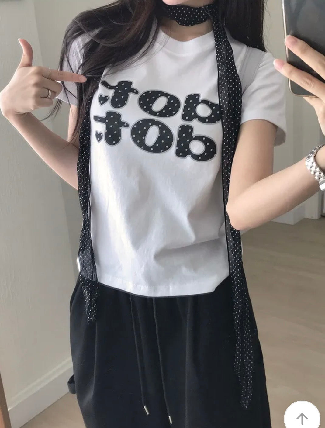 波點字母Crop Top 兩色入
