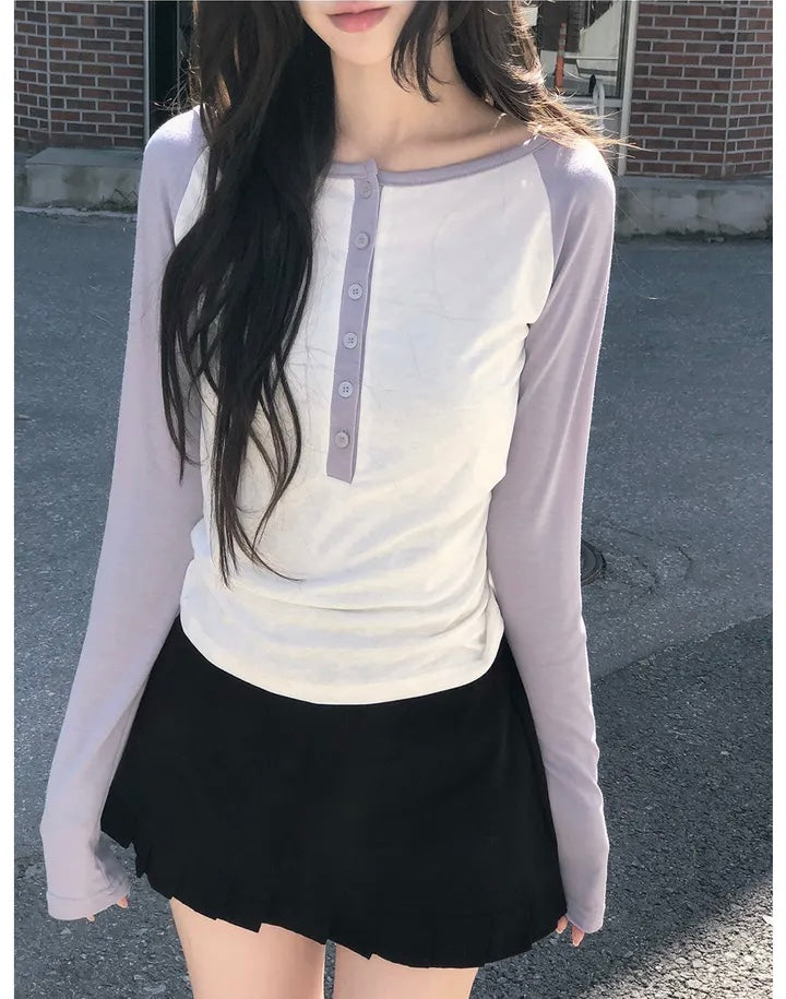 插肩半扣牛角Tee 三色入