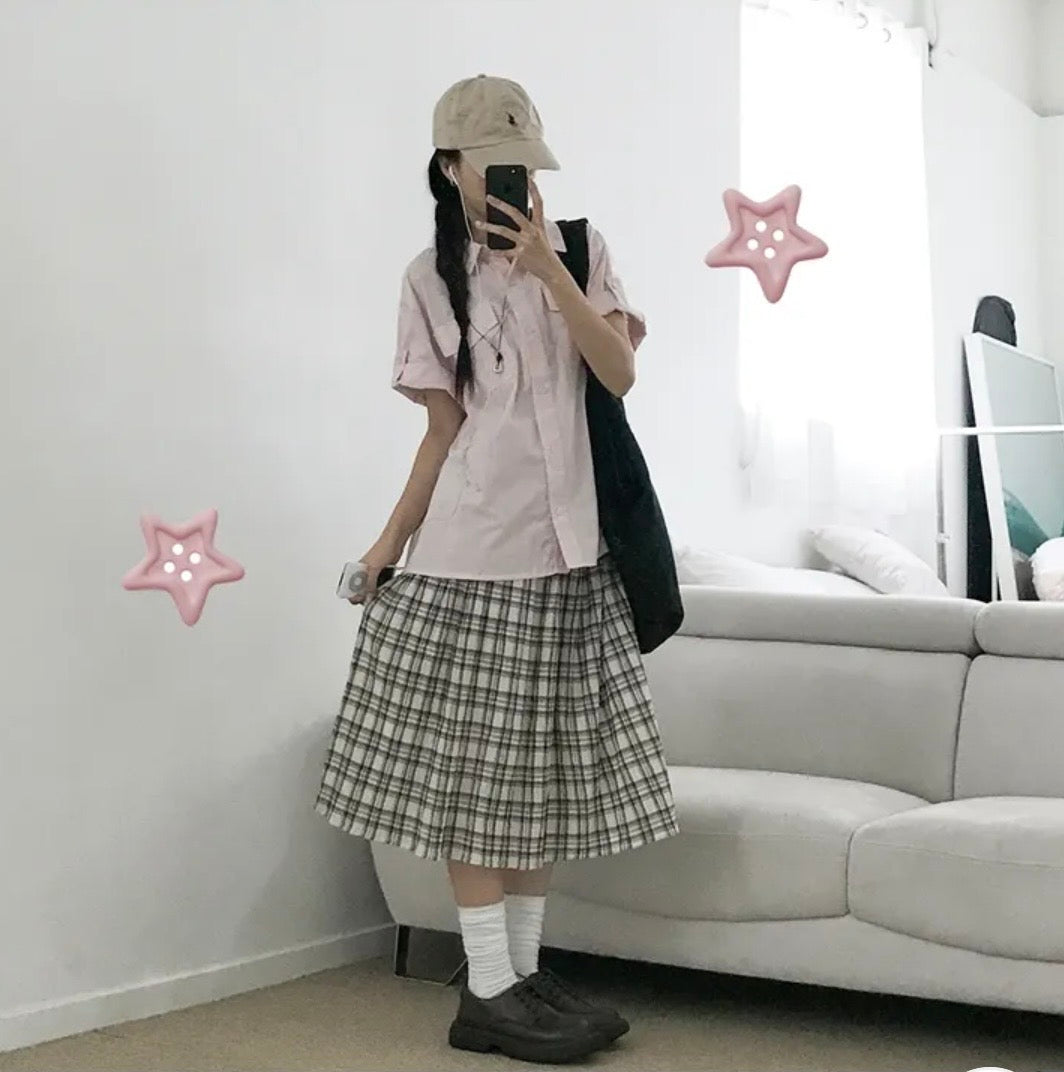 口袋鈕扣短袖襯衫 五色入