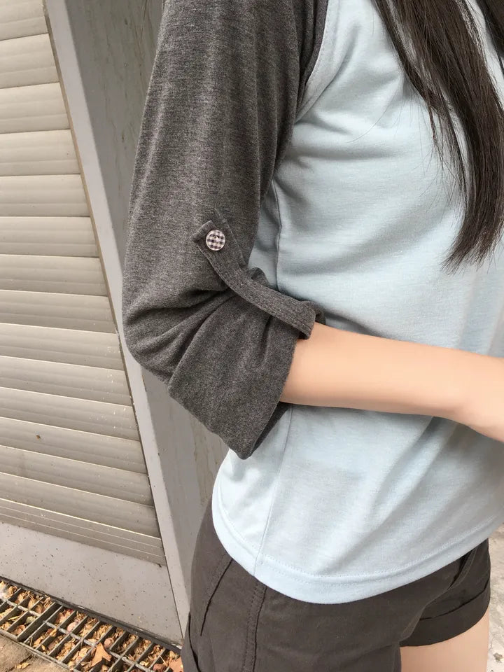 撞色插肩可捲袖T 四色入