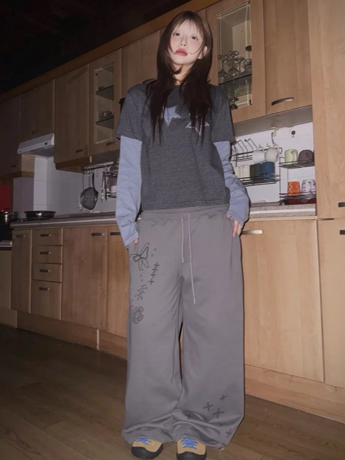 4月限定韓貨預訂95折ᢉ𐭩 Printed Wrinkled Pants 兩色入