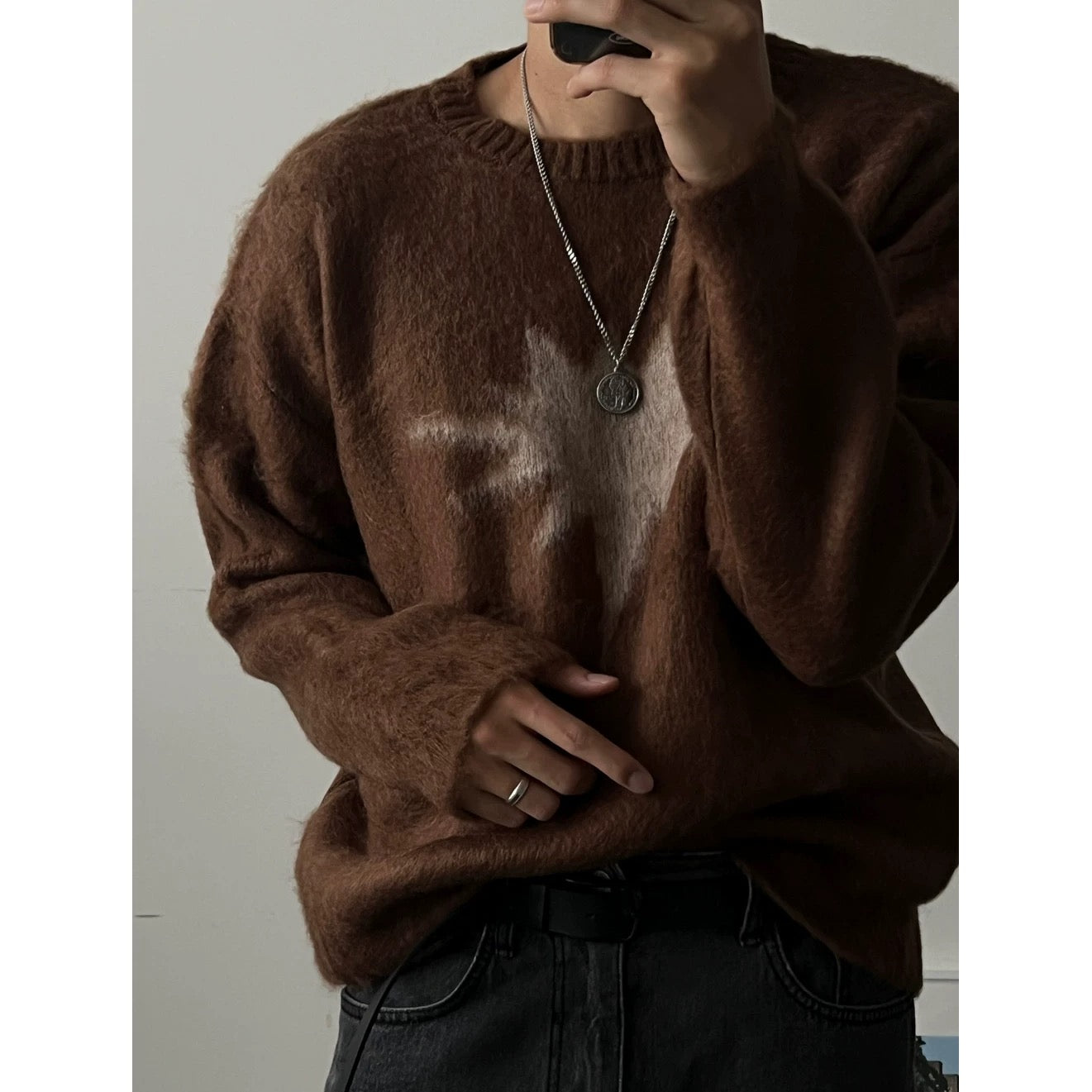 Star Pattern Round Neck Knit Sweater