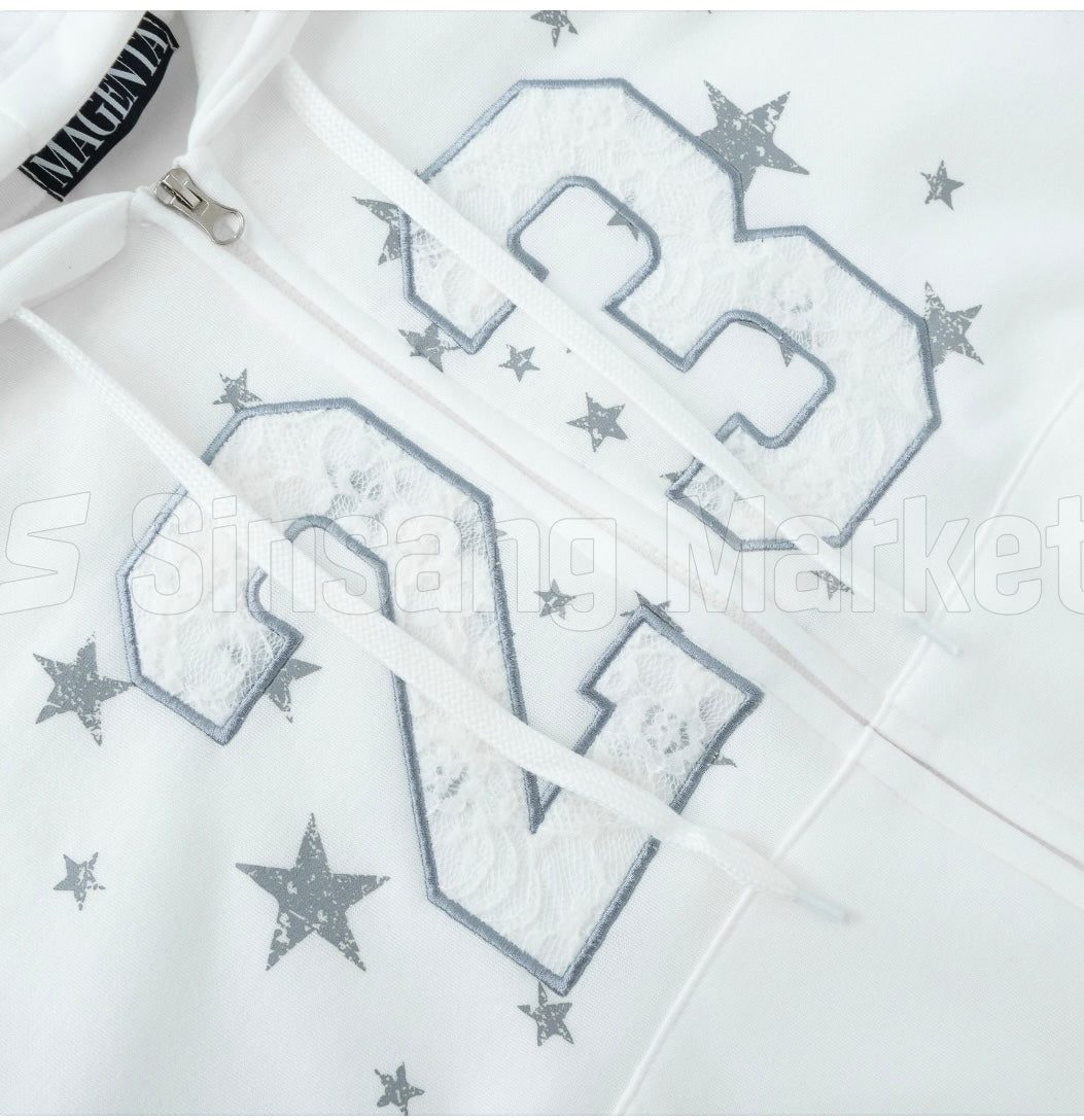 Lace Embroidered Zip-Up Shirt