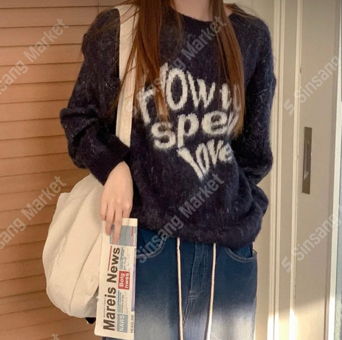 Heart Print Brushed Knit Sweater