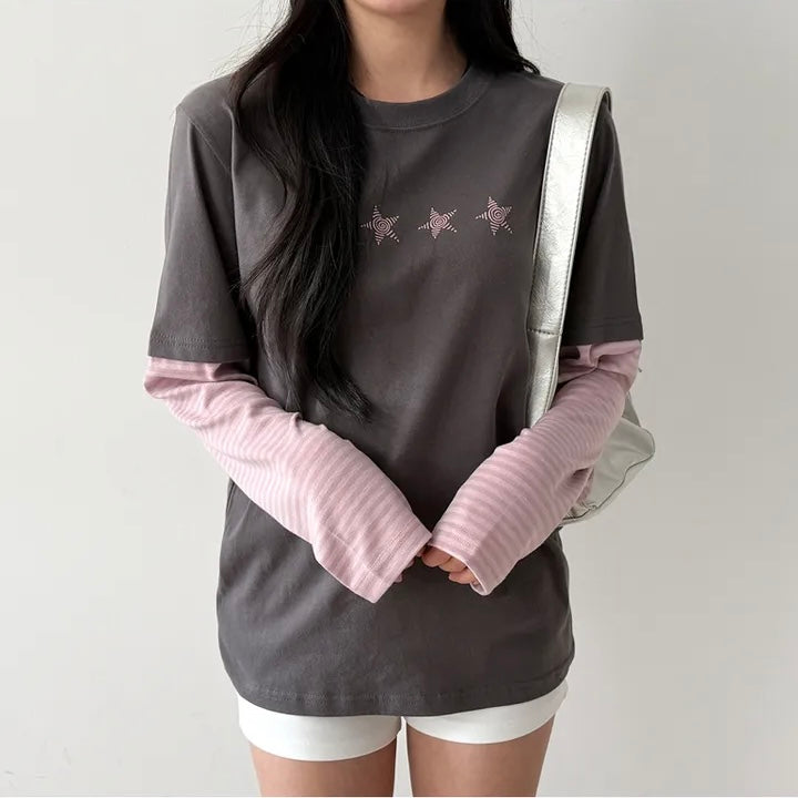 星星撞色假兩件Top 四色入