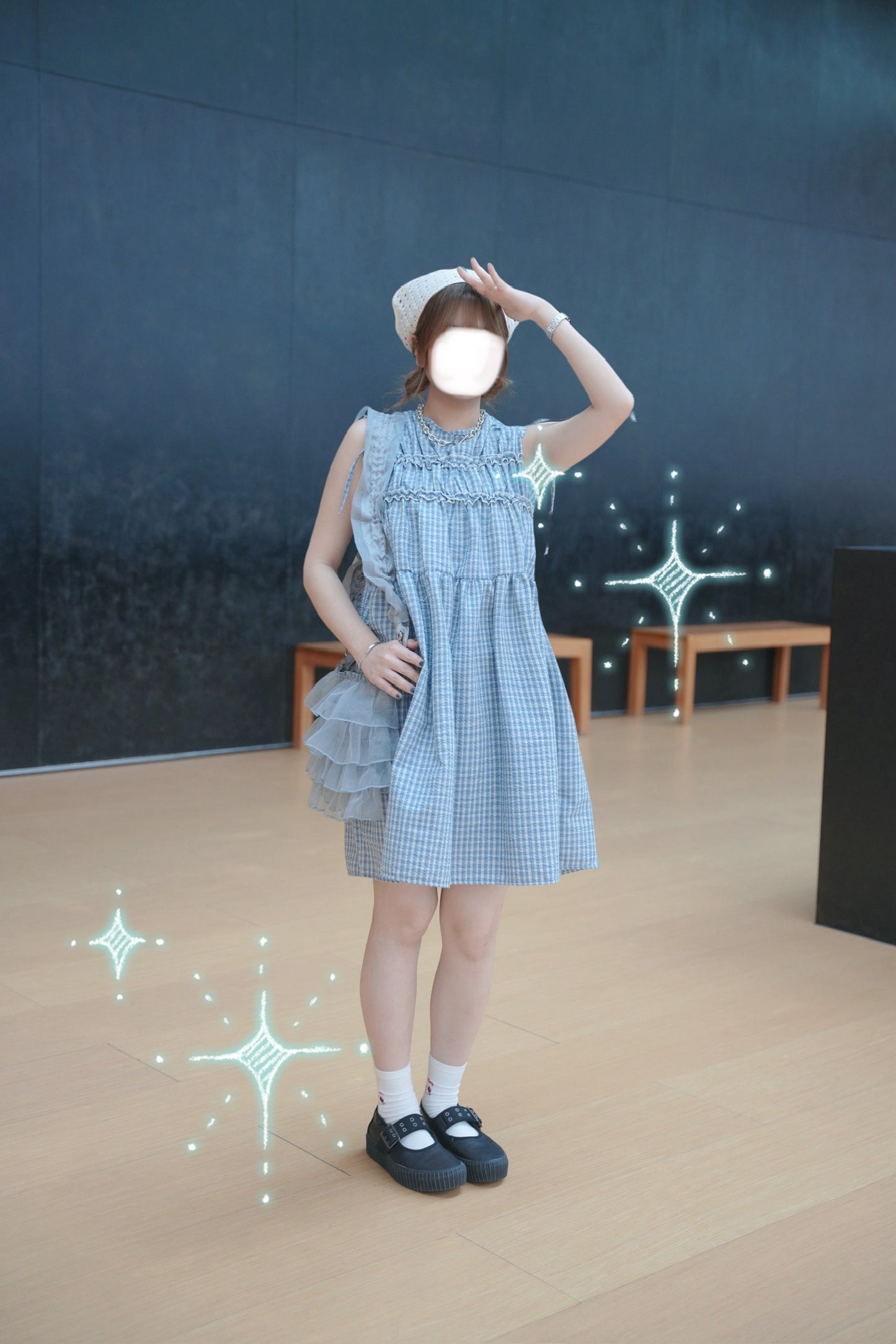 格紋ruffle背心裙 一色入