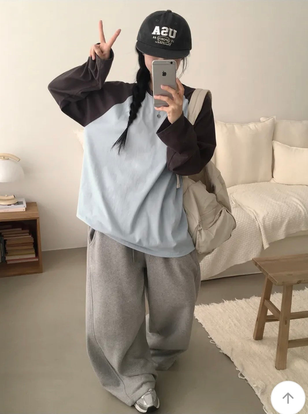Oversize牛角插肩長袖Tee 五色入