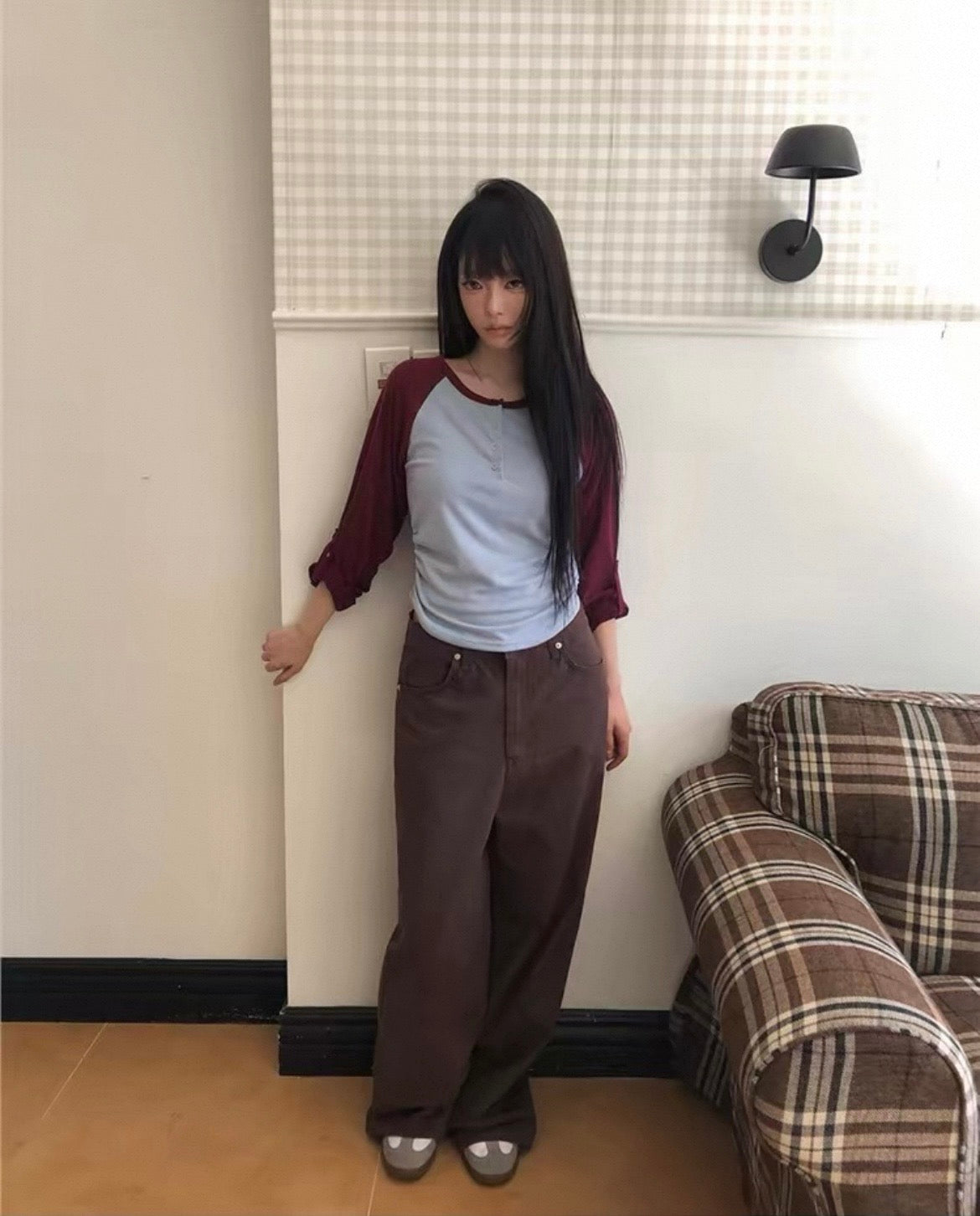 插肩鈕扣牛角Tee 四色入