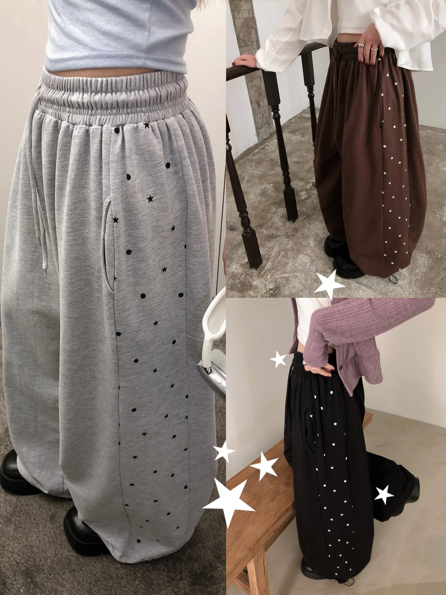 側星星波點綁帶棉褲 三色入