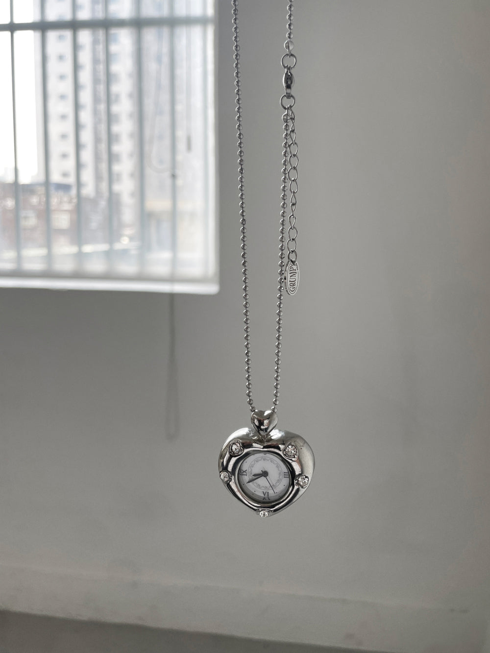 Grumpy Stuff Twinkle Heart Clock Long Necklace