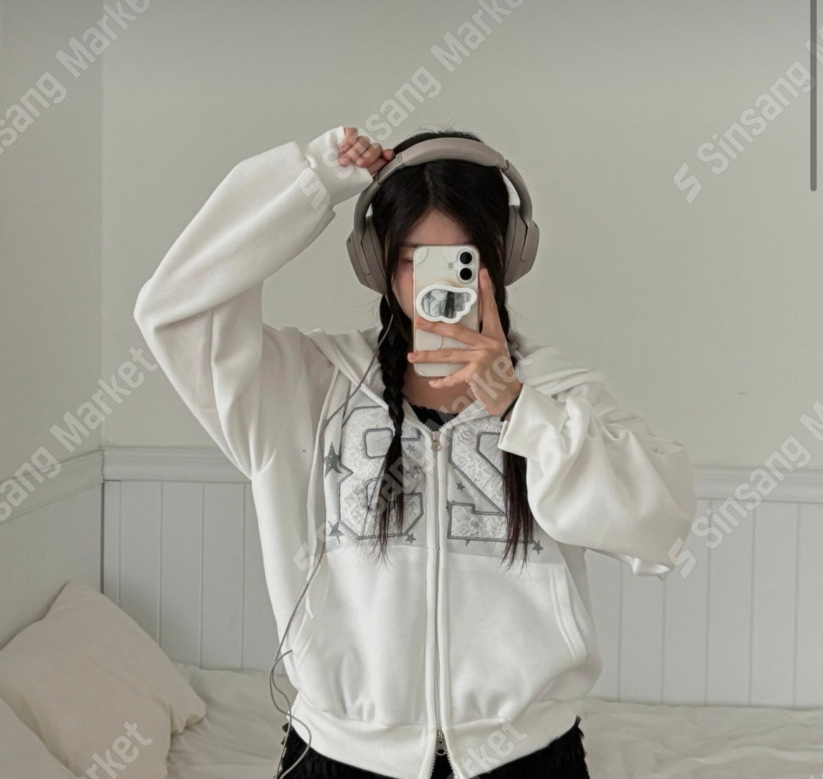 Lace Embroidered Zip-Up Shirt