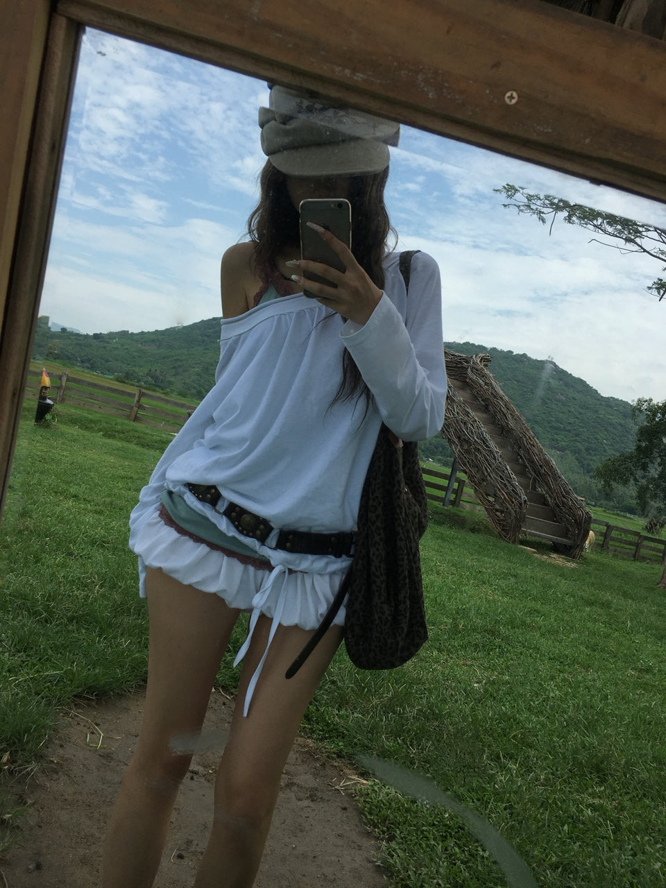 斜肩抽繩闊身長袖Top 三色入