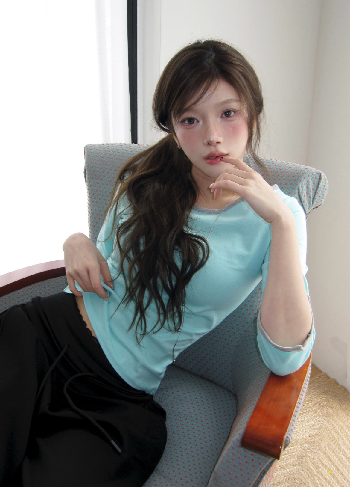 韓牌自家製3/4袖拼色Top 四色入