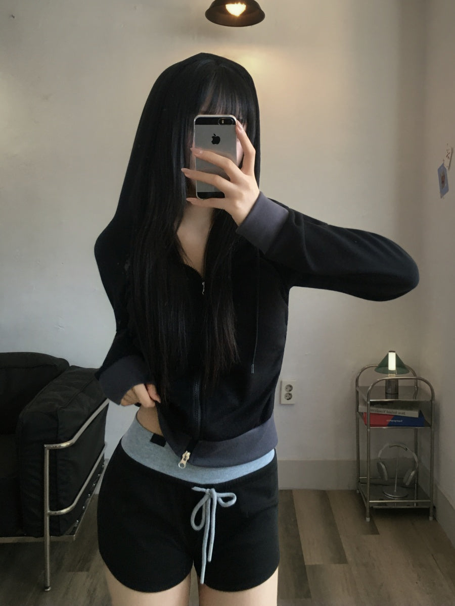 復古撞色拉鏈帽外套 四色入