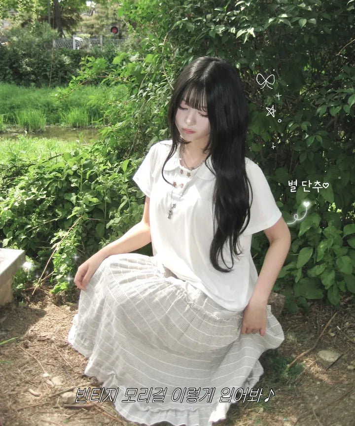 星星鈕娃娃領短T 三色入