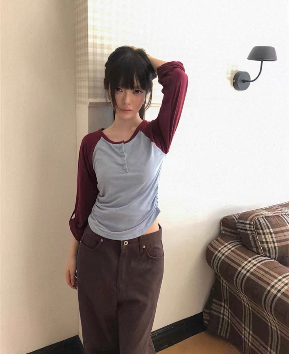 插肩鈕扣牛角Tee 四色入