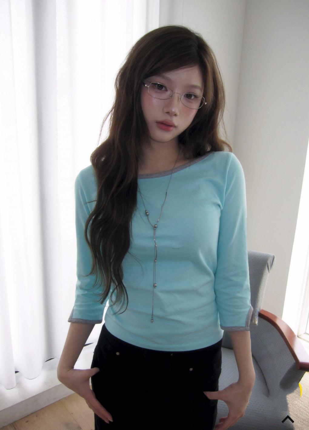 韓牌自家製3/4袖拼色Top 四色入